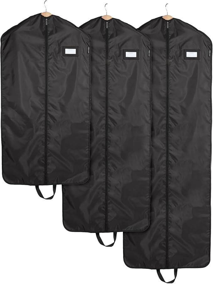 Covermates Keepsakes Garment Bag Set for Closet Storage and Travel – Breathable Suit and Dress Bags with ID Window and Carrying Handles – Heavy-Duty Hanging Wardrobe Protection Set, Black