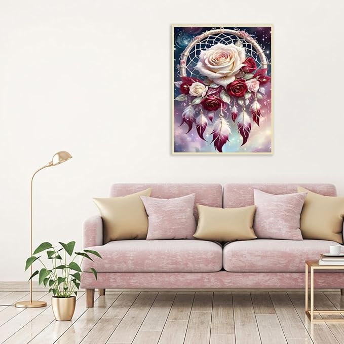 Dream Catcher Counted Cross Stitch Kits for Adults, Flowers Stamped Cross Stitch Kits for Beginners, Needlepoint Cross-Stitch Patterns Embroidery Kits Arts and Crafts for Home Decor 12×16 Inch