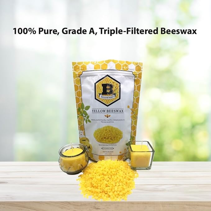 Beesworks Yellow Beeswax Pellets (1 lb) | 100% Pure, Cosmetic Grade, Triple-Filtered Beeswax for DIY Skin Care, Lip Balm, Lotion, and Candle Making (Pack of 2)
