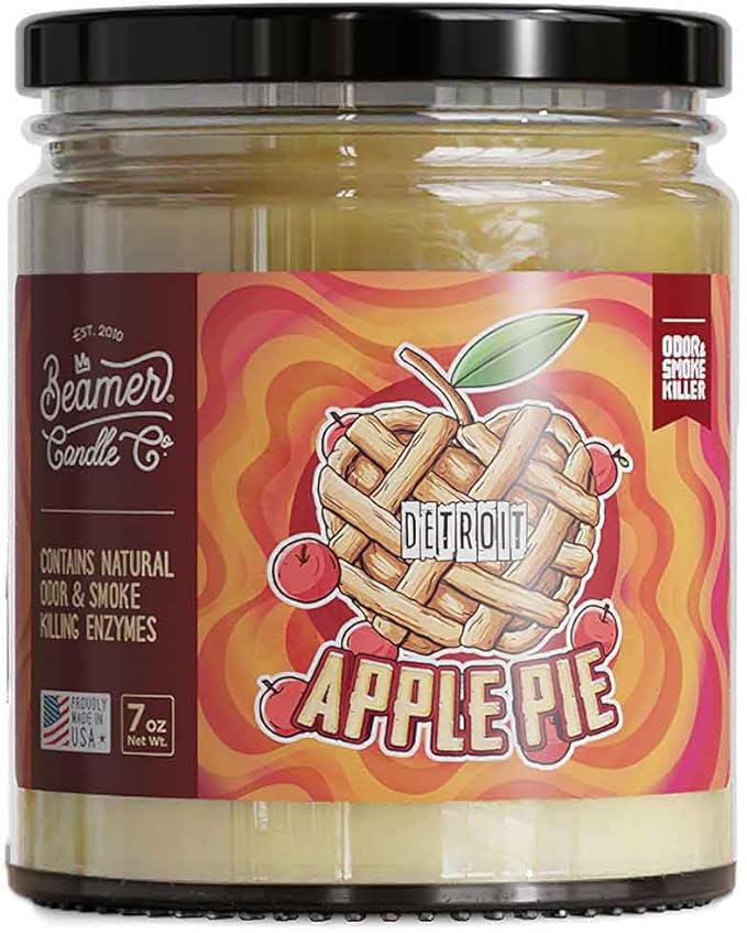 Beamer Candle Co. - Detroit Apple Pie Candle – Warm Apple Pie Scent with Cinnamon & Spice – Apple, Cinnamon, Vanilla - Odor Eliminating - High Fragrance - Medium 7oz Glass Jar - 55 Hour Burn Time