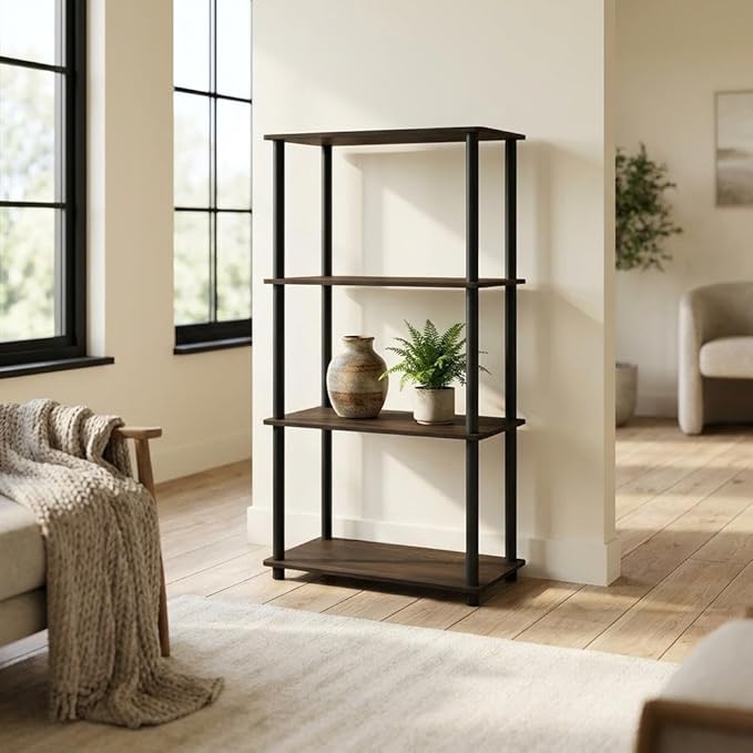 Furnifact Black Bookcase, Stylish Storage Solution, Durable Wood Material, Vertical Design, Modern Home Office or Living Room Decor