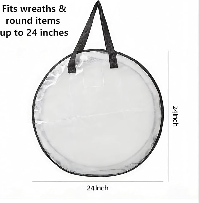 Hayoulabo 4 Pack Clear Christmas Wreath Storage Bags 24 Inch - Waterproof Wreath Container with Dual Zipper and Reinforced Handles for Artificial Wreath, Garland and Holiday Decor Organization