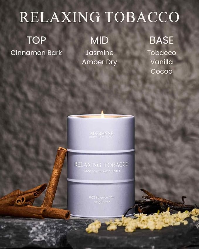 M&SENSE Vanilla Tobacco Scented Candles Large, Natural Soy Candles 21.2oz 120 Hour Slow Burning,Aromatherapy Candle for Stress Relief Meditation Relaxing