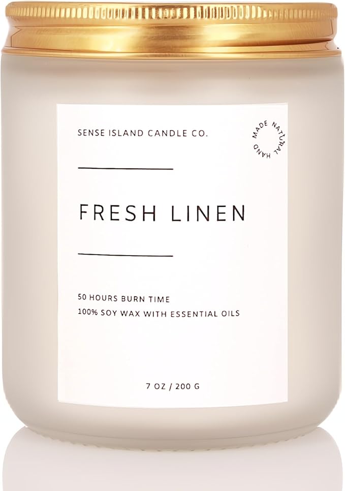 Fresh Linen Scented Candle for Home Scented 50+ Hrs Long Lasting100% Natural Soy Wax Clean Linen | Candle Gifts for Women Men Highly Scented House Warming Gifts