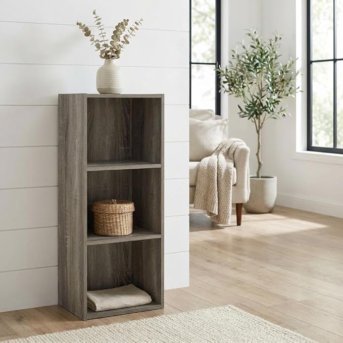 Furnifact French Oak 3-Tier Open Shelf Bookcase, StylishWood Storage Solution, Modern Design, Durable Wood Construction, Multi-Functional, Easy Assembly