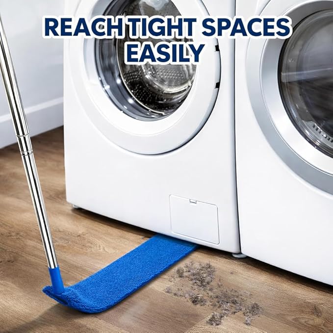 Retractable Gap Dust Cleaner with Extension Pole 30'' to 100'', Cleaning Tools with 3 Microfiber Dusting Cloths, Extendable Long Handle Duster for Cleaning Under Refrigerator Furniture Appliance Blue