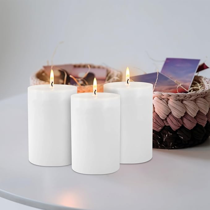 2.75“ x 4” Hand Poured Unscented Candles, Dripless Pillar Candles Set of 6, Long Burning, Clean and Neat, Burn Time Approx. 90 Hours, Rustic, Weddings, Dinner Parties, Christmas, and Home Décor