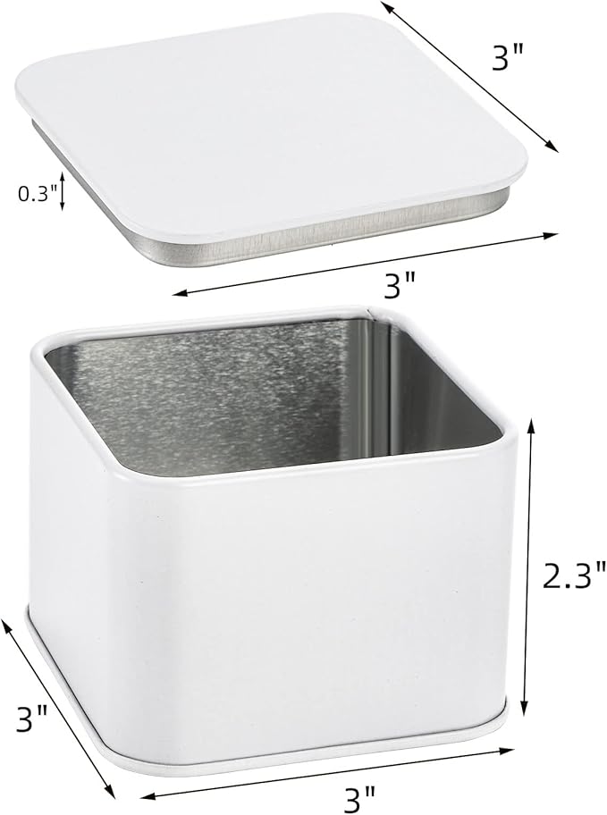 AVLA 24 Pack Candle Tins, 8 OZ Square Candles Jar with Lid, Empty Metal Candle Containers, Bulk Candy Storage Can Sets for DIY, Arts, Crafts, Storage, Gifts, White Decorative Candles Making Supplies