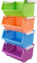 Pekky 4-Pack Large Stackable Storage Bins, Colored Plastic Stacking Basket