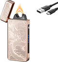 YOZWOO Electric Lighter Rechargeable, High Power Flame Arc Lighter, USB Lighters with LED Battery Indicator, Windproof Electronic Lighters for Candle Camping with Gift Box (Gold Dragon)