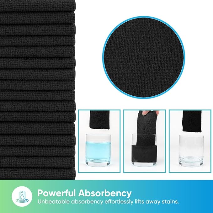 HOMEXCEL Black Microfiber Cleaning Cloths, 100 Pack Microfiber Towels for Cars, Lint Free & Scratch-Free Bulk Cleaning Rags for House, Kitchen, Car and Shop, Absorbent Cleaning Towels 11.5 x 11.5 inch