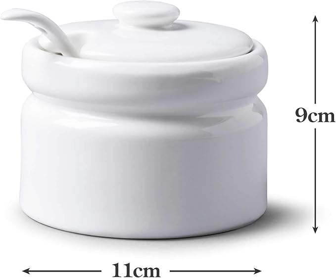 WM Bartleet & Sons 1750 T259 Traditional Porcelain Sugar/Jam/Mustard Pot with Lid & Spoon 10cm – White