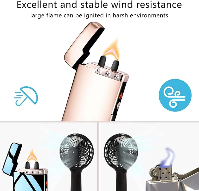 Electric Plasma Lighter RSBYE USB Rechargeable Lighter with LED Battery Indicator No Butane Windproof Lighters Ideal for Candles, BBQ, and Travel (Ice Gold)