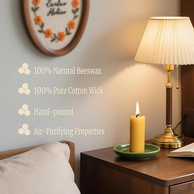 16 Packs Natural Beeswax Pillar Candles,8 Hour Long Burn Time Emergency Candles - Unscented,Smokeless and Dripless Candles for Home, Camping, Outages Lighting ﻿