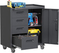 Garage Storage Cabinets with Wheels, Locking Metal Storage Cabinets with 4 Drawers and 1 Door, Easy Assembly Rolling Tool Cabinet for Garage, Basement,Warehouse