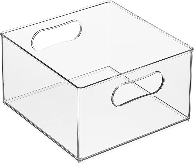 mDesign Deep Plastic Stackable Storage Organizer Container Bin, Hallway, Bedroom, Linen, Coat, and Entryway Closet Organization - Holds Clothing, Blankets, Accessories - Ligne Collection - Clear