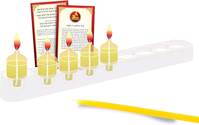 Ner Mitzvah On The Go Travel Menorah Set - 9 Pre-Filled Glass Cups Included - 100% Pure Olive Oil with 100% Cotton Wicks- Burns Approx. 2 1/2 Hrs