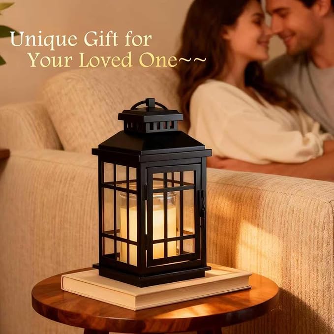Black Candle Warmer Lamp with Timer - Flameless Enclosed Lantern Style Warmer for Large Jar Candles, Dimmable & Auto Shut-Off, Farmhouse Home Decor Housewarming Birthday (2 Bulbs)