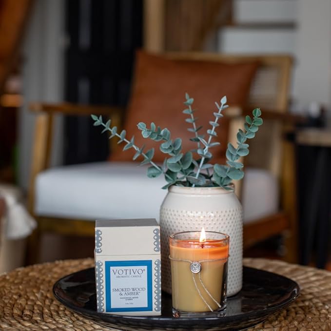VOTIVO 6.8oz Aromatic Soy Blend Highly Fragranced Home Decor Jar Candle-Smoked Wood & Amber