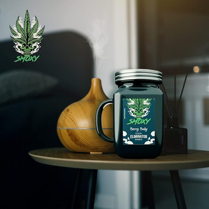 Smoxy Smoke Odor Eliminator Candle - Scented Candle for Home - Indoor Space Deodorizer & Air Freshener with Fragrance Pet Smell - Natural Palm Wax - Glass Mason Jar, 13oz. (Berry Baby)