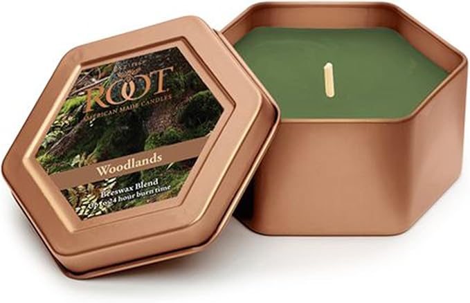 Root Candles Fall Scented Candles in Travel Tin 24-Hour Honeycomb Traveler Handcrafted Beeswax Blend Candle, 4-Ounce, Woodlands