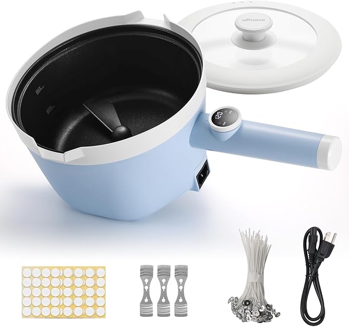 OFFNOVA Self-Stirring Wax Melter Kit - Melt 6LB in 6 Min (3X Faster, Save 20 Min), 1000W, 3L/0.8Gal Large Capacity, Digital Temp Display, Heat-Resistant Handle, Candle Making Kit for Beginners & DIY