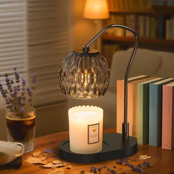 Candle Warmer Lamp with Timer & 4-Level Dimmer, Electric Wax Warmer for Jar Candles, Black Home Decor with 2 Bulbs, Gift for Women, Men, Housewarming