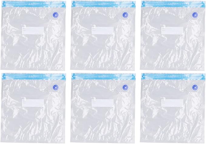 6-Pack Vacuum Storage Bags, 8.7x8.3in Reusable Space Saver Bags Transparent PE + PA Vacuum Sealer with Good Seal for Wardrobe Organization & Refrigerator Food Storage (C:26 * 34cm)