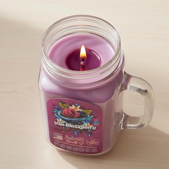 Beamer Candle Co. - Van-Blazzberry Candle – Raspberries, Vanilla & Sugar - Sweet Vanilla & Tangy Berry Scent - Odor Eliminating - High Fragrance - Large 12oz Mason Jar - 90 Hour Burn Time