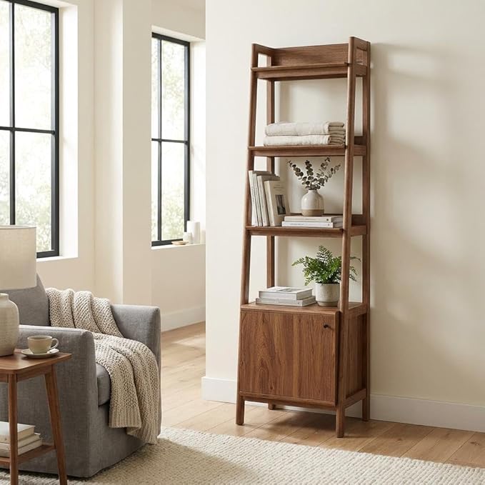Furnifact Walnut Bookshelf with 21-inch Height, Sleek Wood Construction, Modern Design, Sturdy Stand, Stylish Storage Solution for Living Room, Home Office