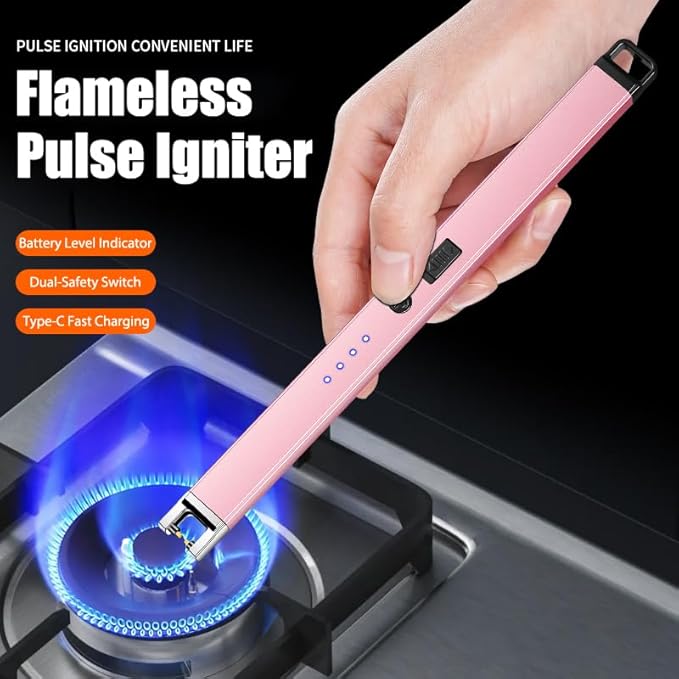 Candle Lighter Electric Arc Lighters for Candle, Long Neck Flameless & Windproof Rechargeable USB, Camping BBQ (Blonde)