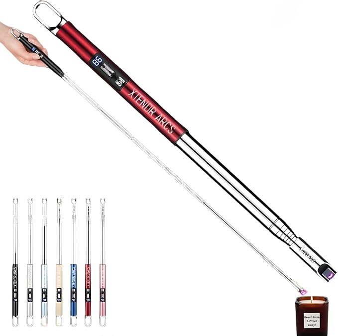 V3 Extendable 3.2 Feet LED Arc Extra Long Flameless Fireplace Stove Electric Candle Lighter for Pilot Light, Grilling, Firepit, Kitchen, BBQ (Red)