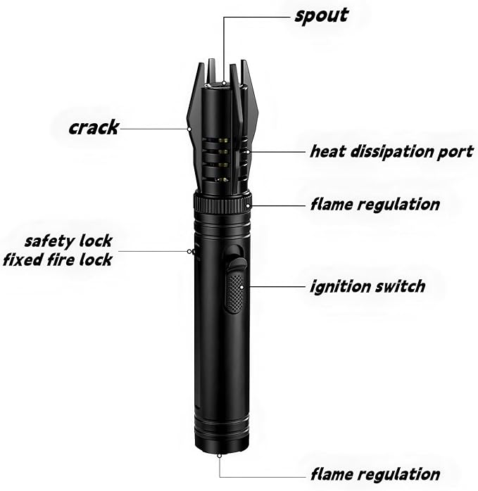 Torch Lighter, Refillable Butane Windproof Jet Lighter with Safety Lock & Adjustable Flame for Cooking, Camping, BBQ, Baking, Kitchen, Outdoor (No Gas Included) - Black