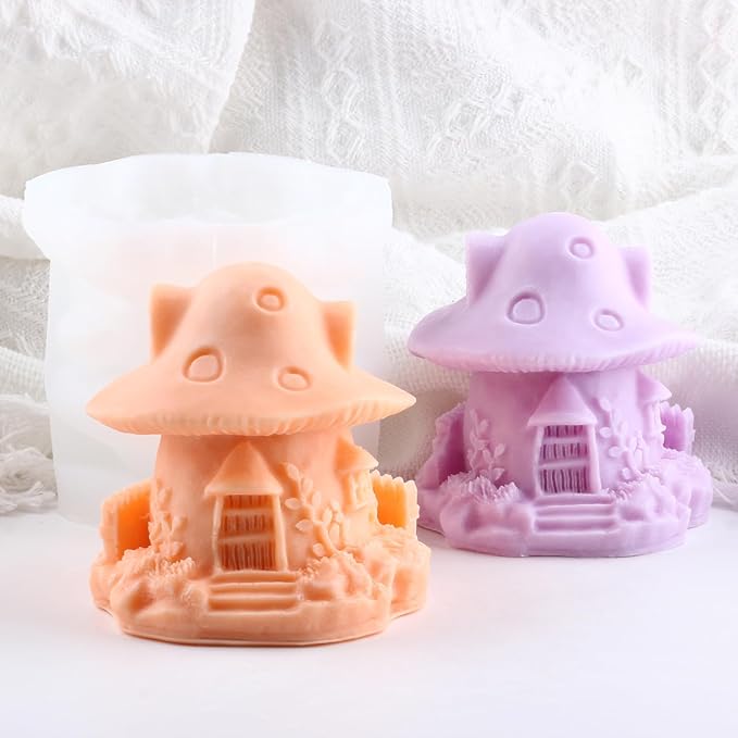 XIAOSHUI Mushroom House Candle Mold House Resin Casting Silicone Molds for Candle Making Candle Home Decorate Aromatherapy Gypsum Candles Clay Craft