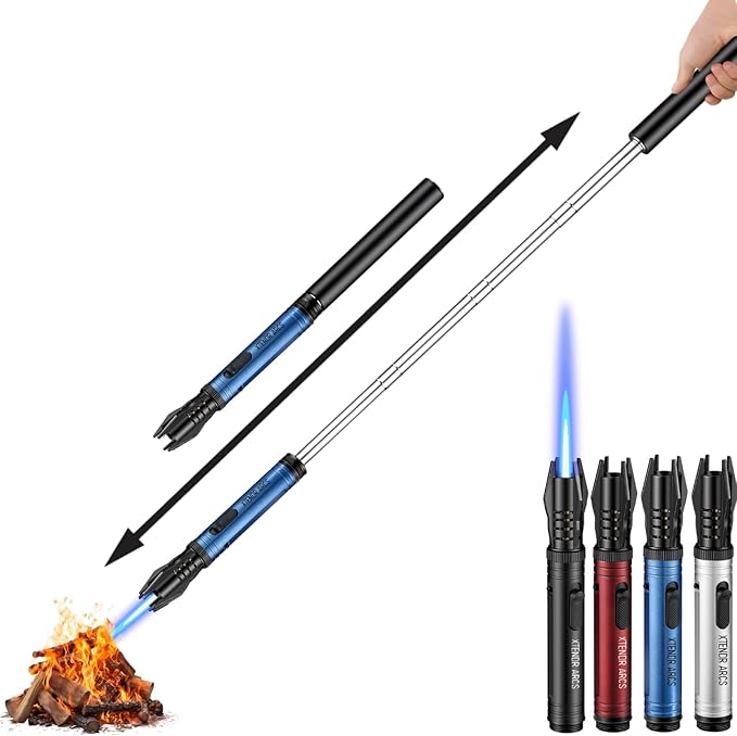 Torch Extendable 3 Feet Extra Long Flame Ignitor for Fireplace Stove Candle Lighter for Pilot Light, Grilling, Camping Firepit, Kitchen, Outdoor BBQ (Blue)