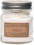 ECO CANDLE CO. Mason Jar Candle, Naked, 8 oz. - Unscented - 100% Soy Wax, No Lead, Kraft Label & Antiqued Pewter Lid, Hand Poured, Phthalate Free, Made from Midwest Grown Soybeans, All Natural Wicks