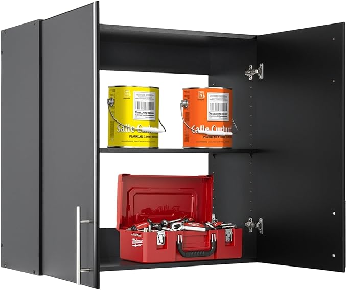 Prepac Elite 32" Wall Cabinet, Black Storage Cabinet with 1 Adjustable Shelf for Kitchen, Bathroom, 12" D x 32" W x 30" H, BEW-3230