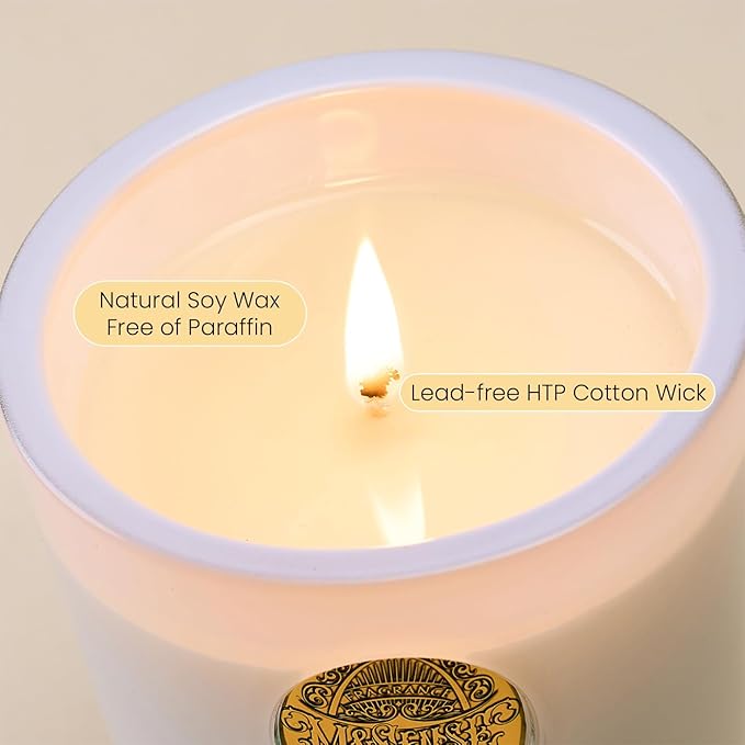 M&SENSE Natural Soy Candle | Jasmine White | 10.2 oz, 55H Burn | Luxury Scented Candle for Relaxation, Gifting, Home Décor | for Bedroom, Office, Party