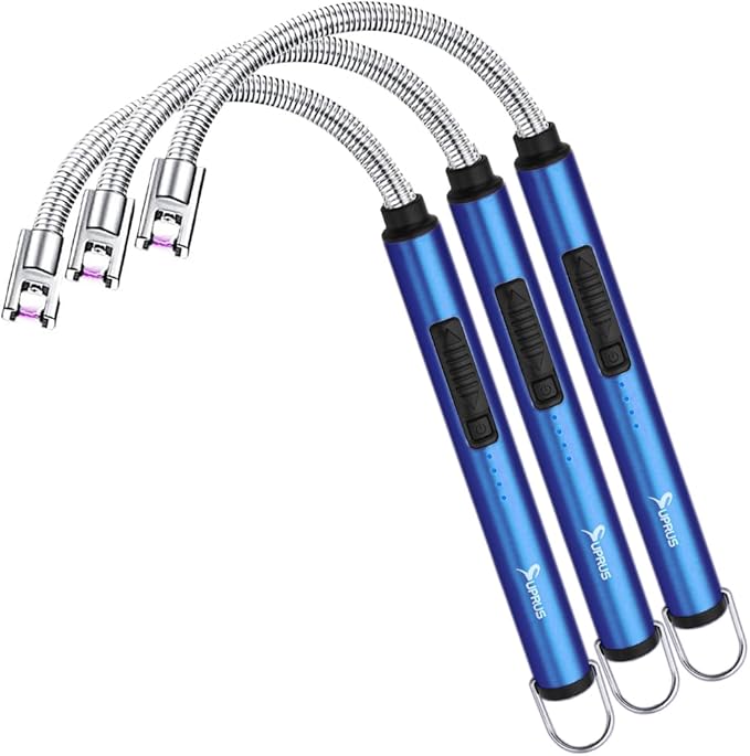 SUPRUS Electric Candle Lighter USB Type C Rechargeable Lighter Steel Shell & Hanging Hook with 360° Flexible Neck(Dark Blue, 3)
