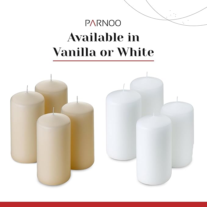 Unscented Pillar Candles - Set of 4 Vanilla Candles - 3x6 Slow Burning Candles for Weddings & Table Centerpieces - Large Pillar Candles, PARNOO