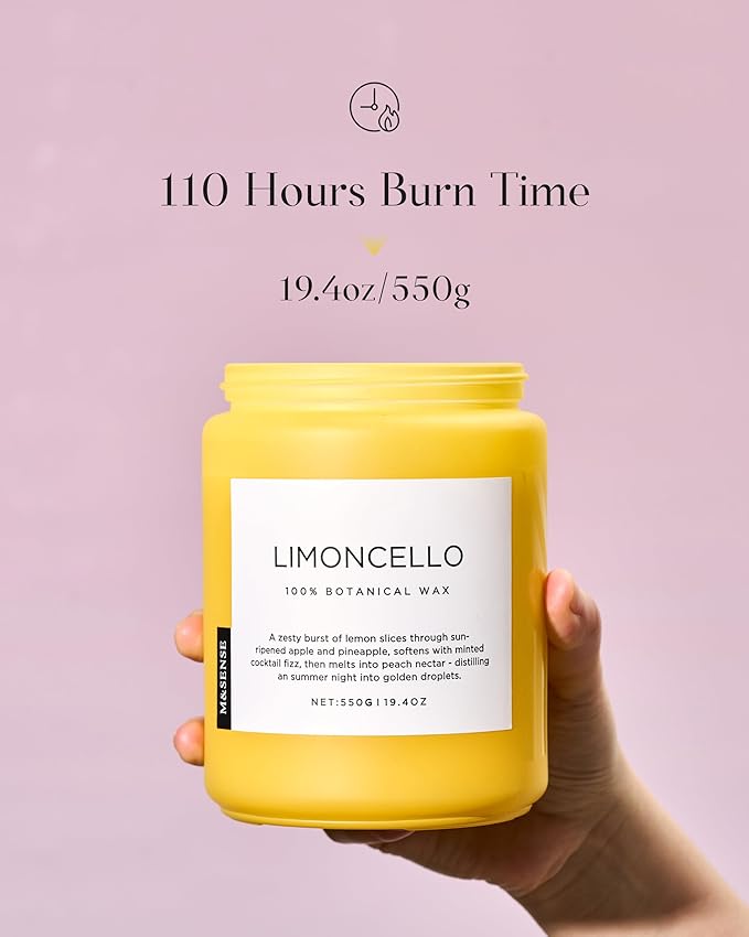 M&SENSE Limocello Summer Scented Candle, 19.4oz 110 Hours Long Burning Time, Natural Soy Wax, Non Toxic, 2 Wick, Strong Scent for Large Room Home Decor, Gifts for Mother's Day, Yoga, Spa, Meditation