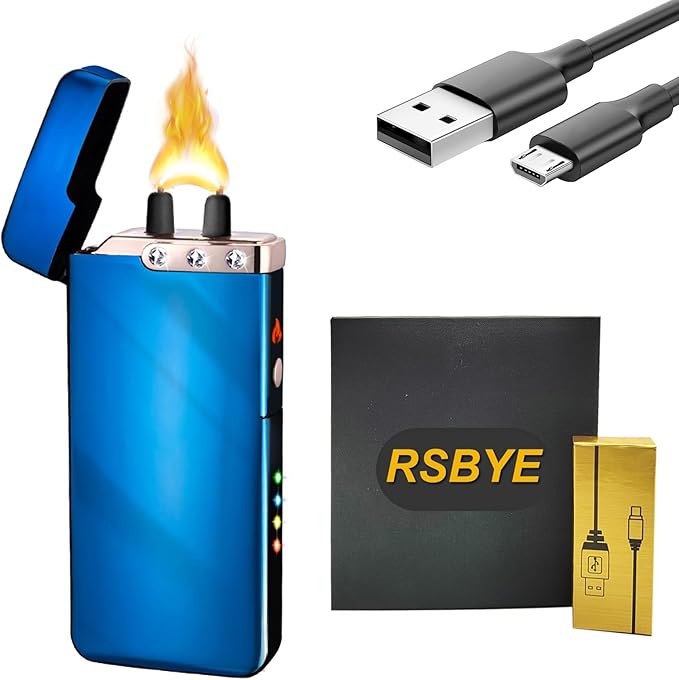 Electric Lighter Plasma Lighters USB Rechargeable Lighter with LED Battery Indicator No Butane Windproof Lighters IdWD867eal for Candles, BBQ, and Travel (Blue)