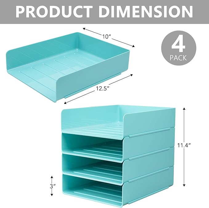 Tiawudi Desk Organizer, Office Organization and Storage, Plastic Letter Tray, Stackable File Organizer for Classroom, Home, Documents, Notes, Folders, Books and Pens, 4 Tier