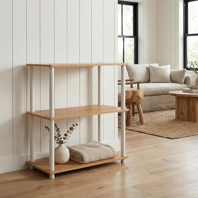 Furnifact Beech White Bookcase with Sleek Wooden Construction, Durable, Versatile Storage Solution, Modern Design, Ideal for Home or Office