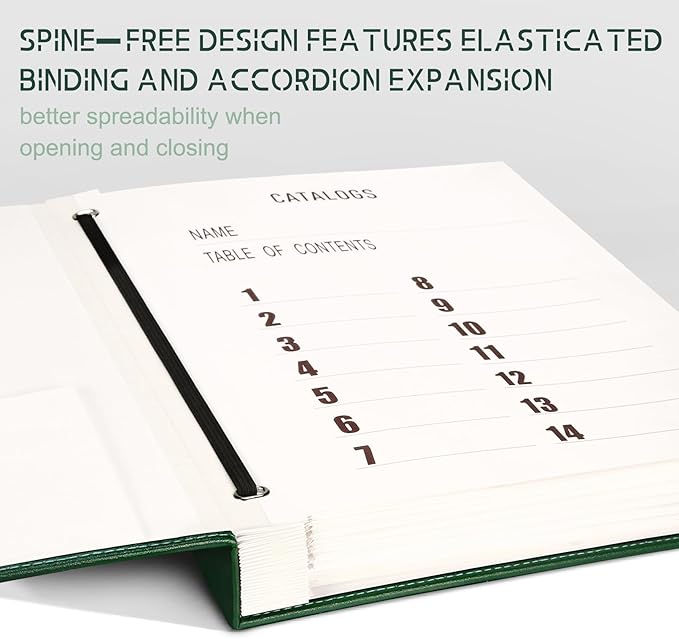 JOYCE Important Document Organizer, 14 Expandable Pockets, 13 Card Slots, for A4 Paper/Letterhead/Cards, with 2 Label Stickers, Suitable for Home, Office, School Use (Olive Green - Leather)