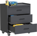 Garage Storage Cabinets with Wheels, Locking Metal Storage Cabinets with 3 Drawers, Easy Assembly Rolling Tool Cabinet for Garage, Basement,Warehouse
