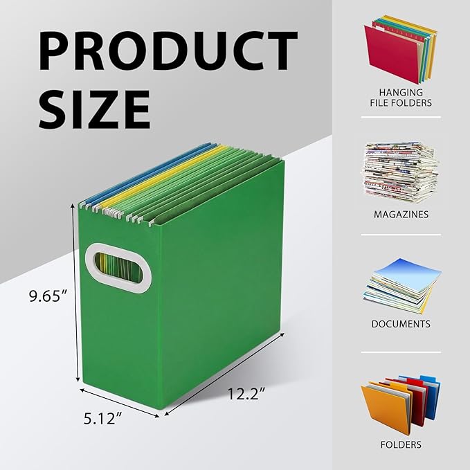 Hanging File Organizer Box, 3 Pack Green Cardboard File Folder Holder for Letter Size, Portable Desk Document Storage with Handles, for Office,Home,School