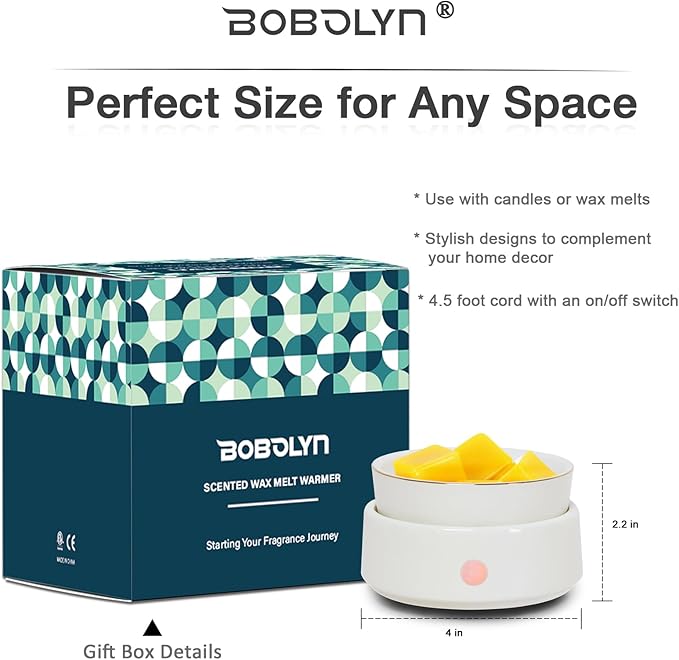 Bobolyn Wax Melt Warmer Candle Burner - Electric 3-in-1 Essential Oil Burner Ceramic Fragrance Candle Wax Burner for Scented Wax Tarts Candle Jars Essential Oils Home Office Bedroom Gift Decor
