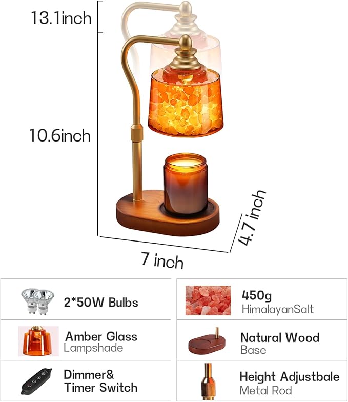 3-in-1 Candle Warmer Lamp with Timer Dimmable, Himalayan Salt Lamp & Passive Diffuser, Gifts for Women, House Warming Gifts, Wax Melt Warmer for Jar Candles (Gold)