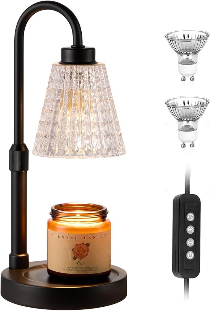 Innqoo Black Crystal Candle Warmer Lamp with Timer, Dimmable Candle Warmer for Jar Candles, Height Adjustable Wax Melts Warmer, Birthday Gifts for Women Mom, House Warming Gifts New Home Decor